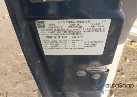 2002 Chevrolet Trailblazer Ltz из США, поврежденный, VIN 1GNDT13S122198906